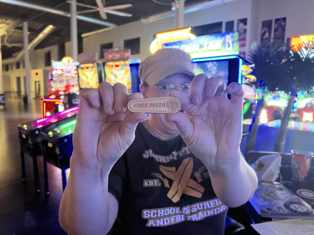 A free pizza winner at kickback
