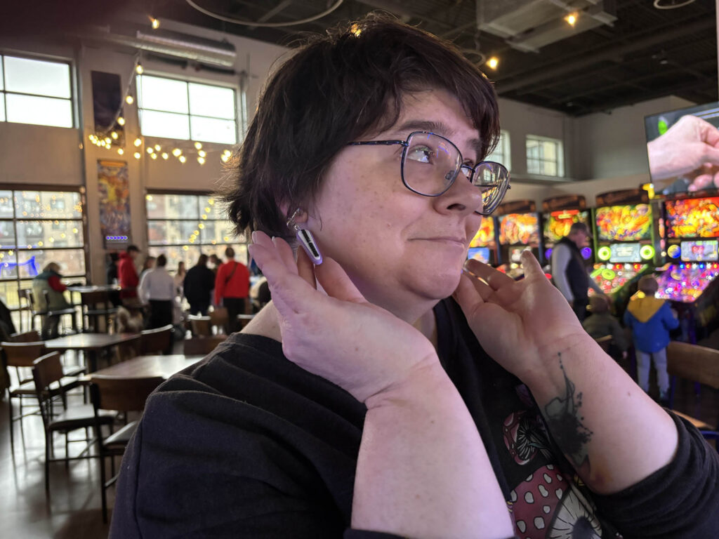 Showing off Pinball earings