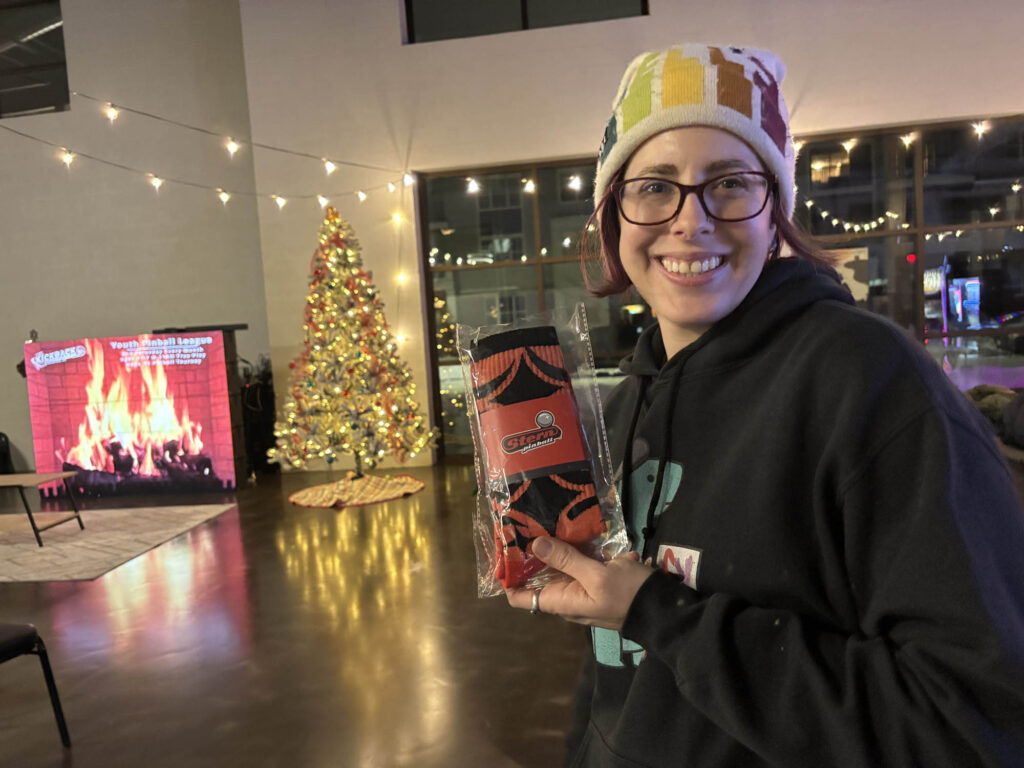 Jacque holding Stern Socks